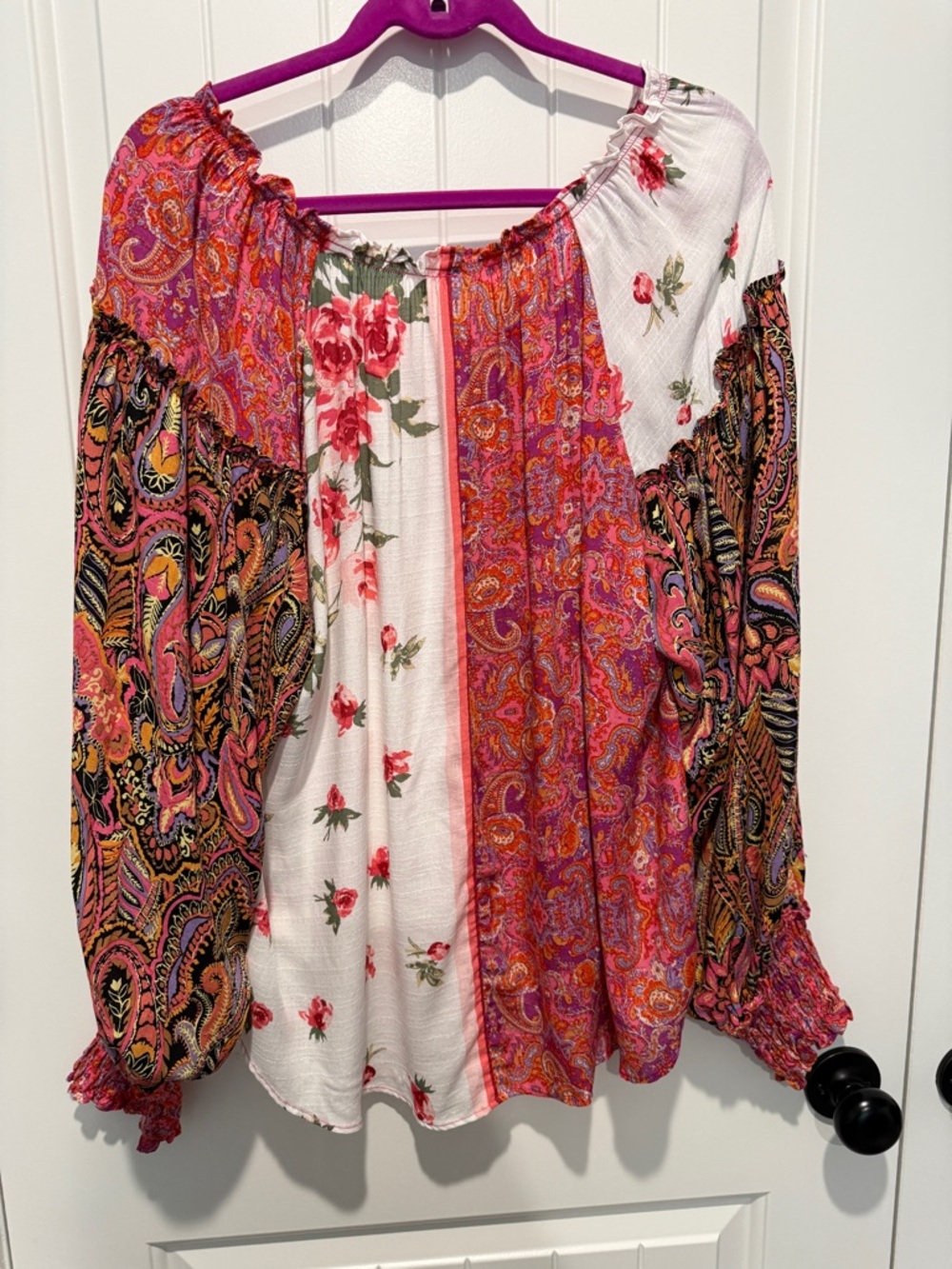 Free People Gemini Patchwork Boho Blouse Paisley & Floral Button-Front Blouse - Picture 8 of 12
